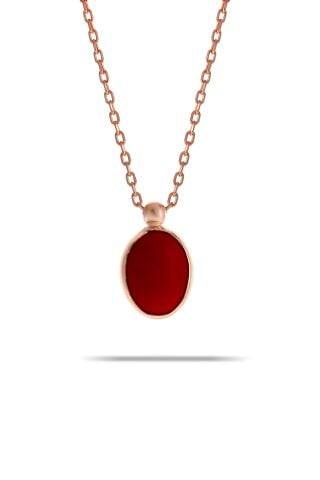 Mercan Taşlı Rose Gümüş Kolye 7305