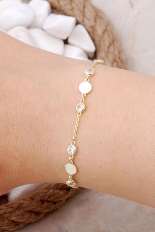 Pullu Altın Yaldızlı Gümüş Bileklik 3993