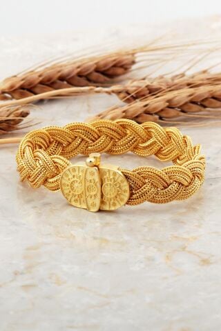 Midyat Hasırı Altın Kaplama Mezopotamya Güneşi Örgü Gümüş Bileklik 4705