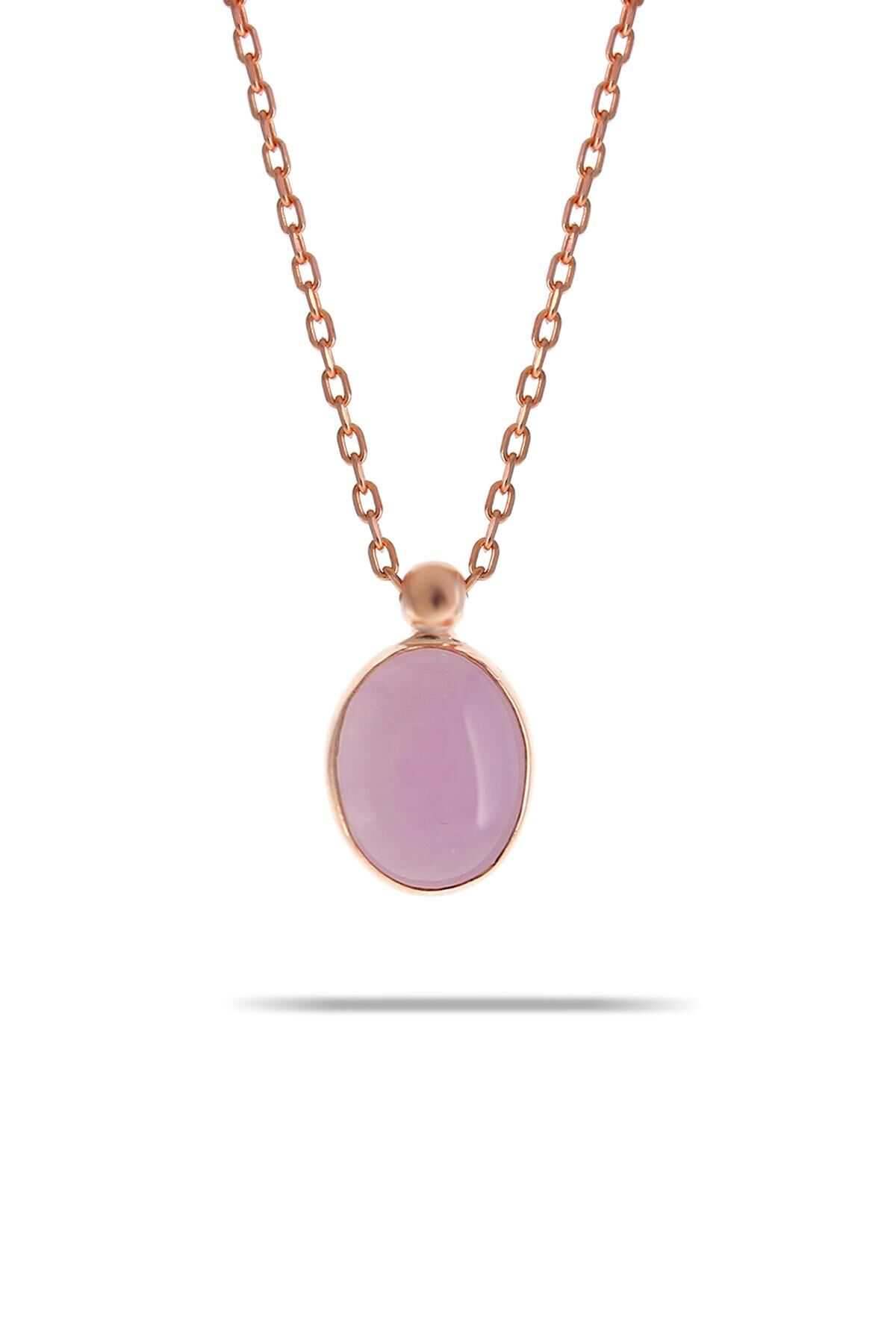 Pembe Kuvars Taşlı Rose Gümüş Kolye 7306