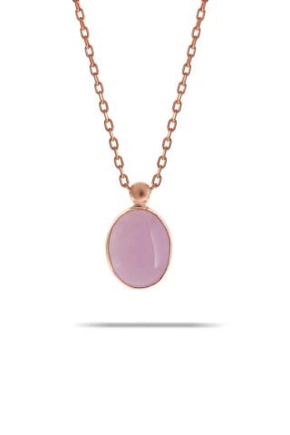 Pembe Kuvars Taşlı Rose Gümüş Kolye 7306
