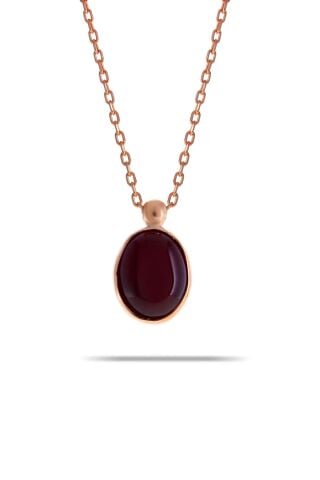 Akik Taşlı Rose Gümüş Kolye 7307