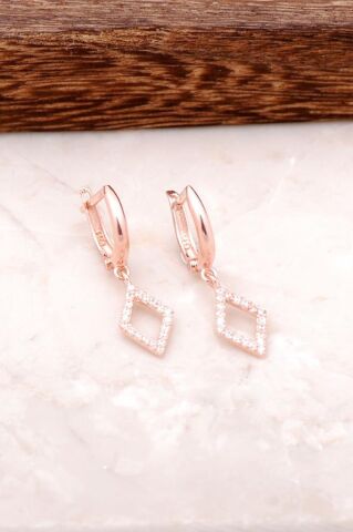 Rose Gümüş Taşlı Tasarım Küpe 4213