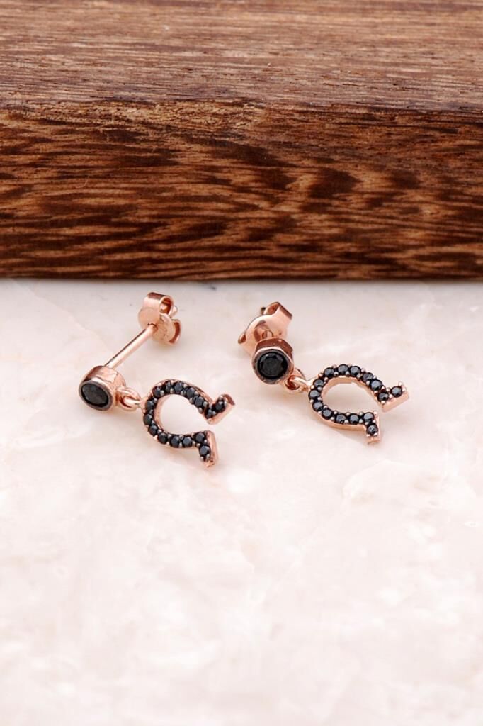 Siyah Safir Taşlı Rose Gümüş Uğur Küpesi 613