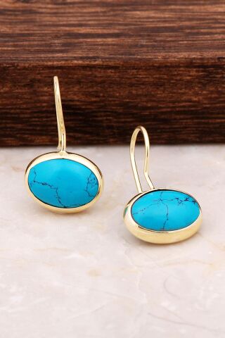 Turkuaz Taşlı Altın Yaldızlı Gümüş Küpe 4763