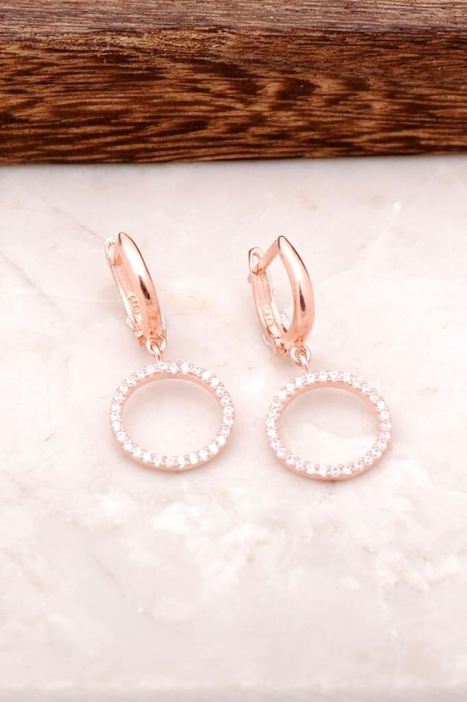 Rose Gümüş Halka Tasarımlı Küpe 4214