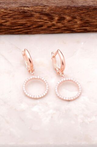 Rose Gümüş Halka Tasarımlı Küpe 4214