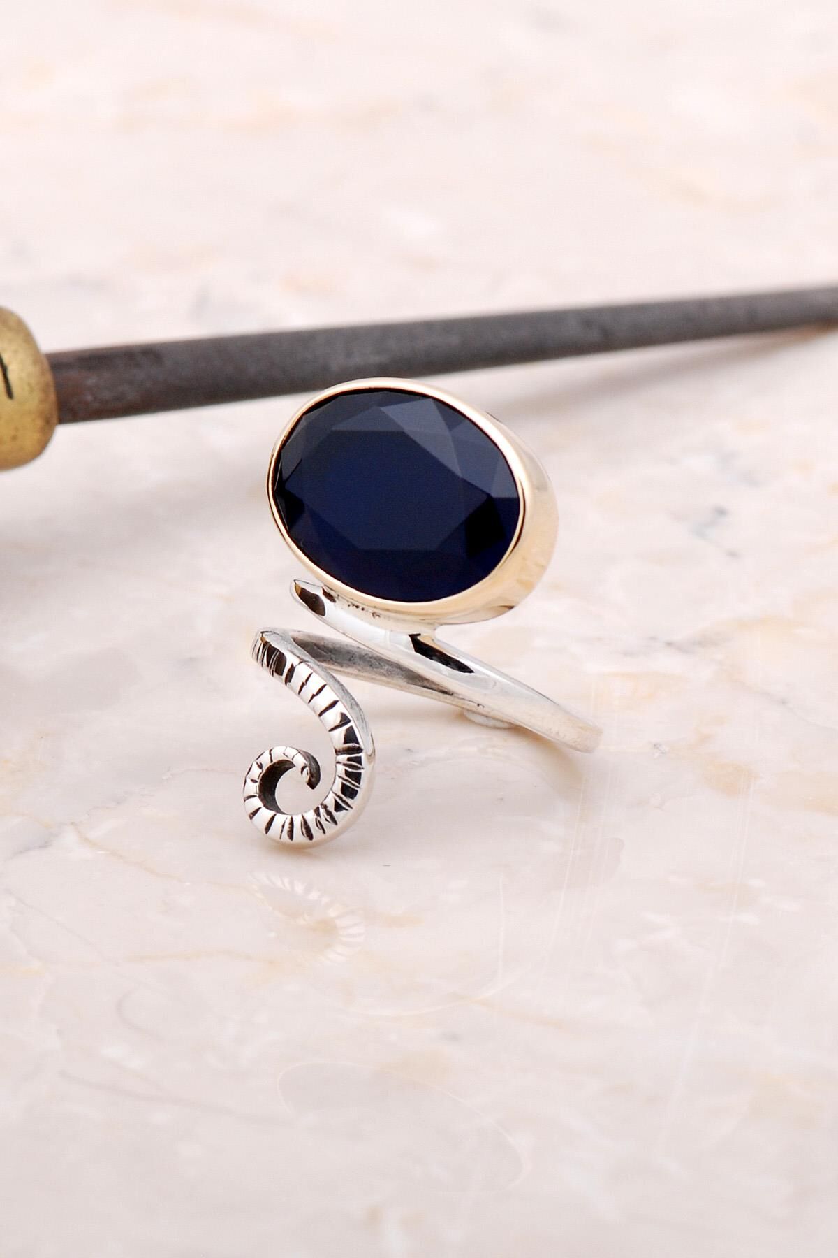 Safir Tasarım Elişi Gümüş Yüzük 3011