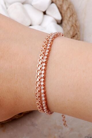 Ezme ve Su Yolu Rose Gümüş Kombin Bileklik 3997