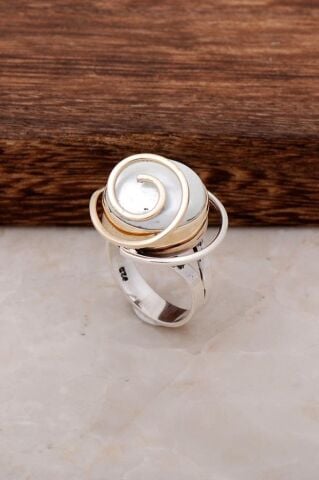 Sedef Taşlı Tasarım Gümüş Yüzük 2839