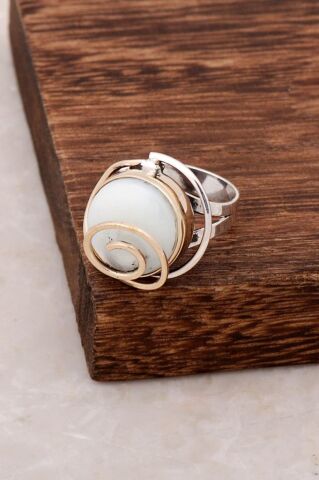 Sedef Taşlı Tasarım Gümüş Yüzük 2839