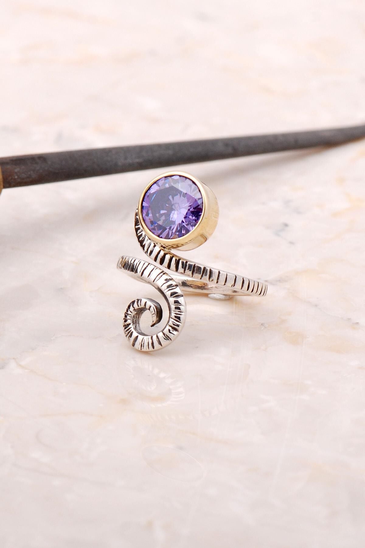 Ametist Tasarım Elişi Gümüş Yüzük 3013