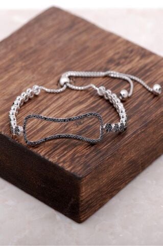 Safir Taşlı Rodyumlu Gümüş Asansörlü Gümüş Bileklik 2877