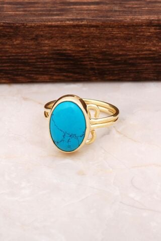 Turkuaz Taşlı Altın Yaldızlı Gümüş Yüzük 2904
