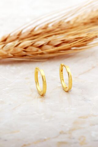 15 Mm Taşsız Altın Kaplama Gümüş Halka Küpe 7145