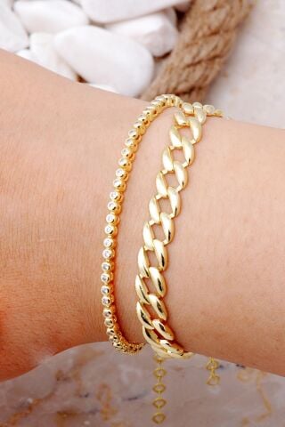 Gurmet ve Su Yolu Altın Yalldızlı Gümüş Kombin Bileklik 4000