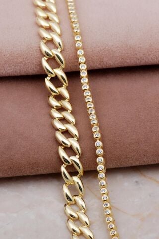 Gurmet ve Su Yolu Altın Yalldızlı Gümüş Kombin Bileklik 4000