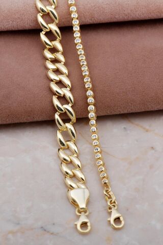 Gurmet ve Su Yolu Altın Yalldızlı Gümüş Kombin Bileklik 4000