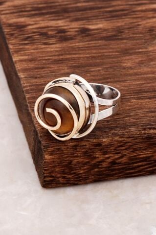 Kaplan Gözü Taşı Tasarım Gümüş Yüzük 2841