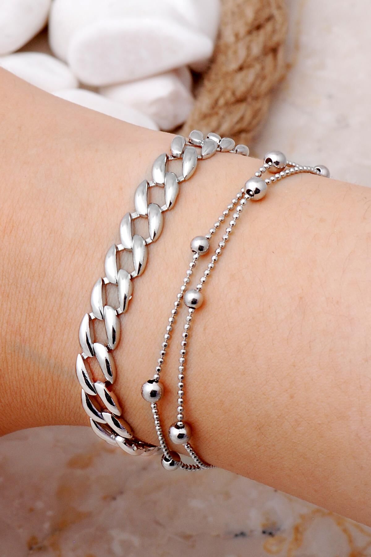 Gurmet ve Dorissa Rodyumlu Gümüş Kombin Bileklik 4002