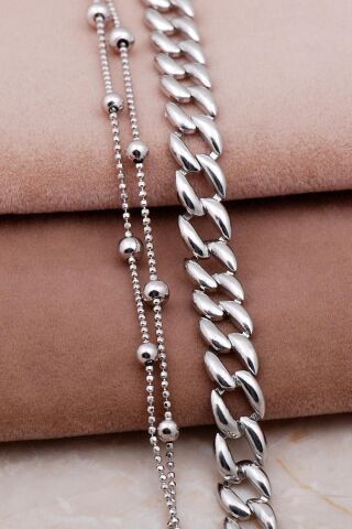 Gurmet ve Dorika Rodyumlu 925 Ayar Gümüş Kombin Bileklik 4002