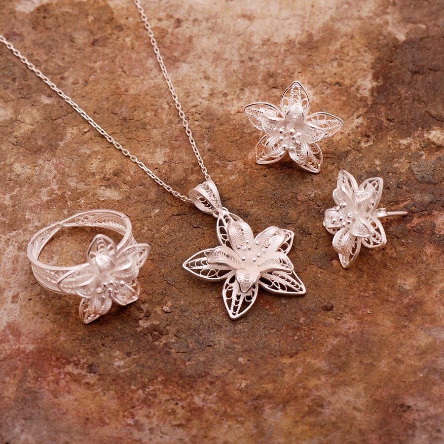 Bohça Çiçeği Telkari Elişi Gümüş Set 1539