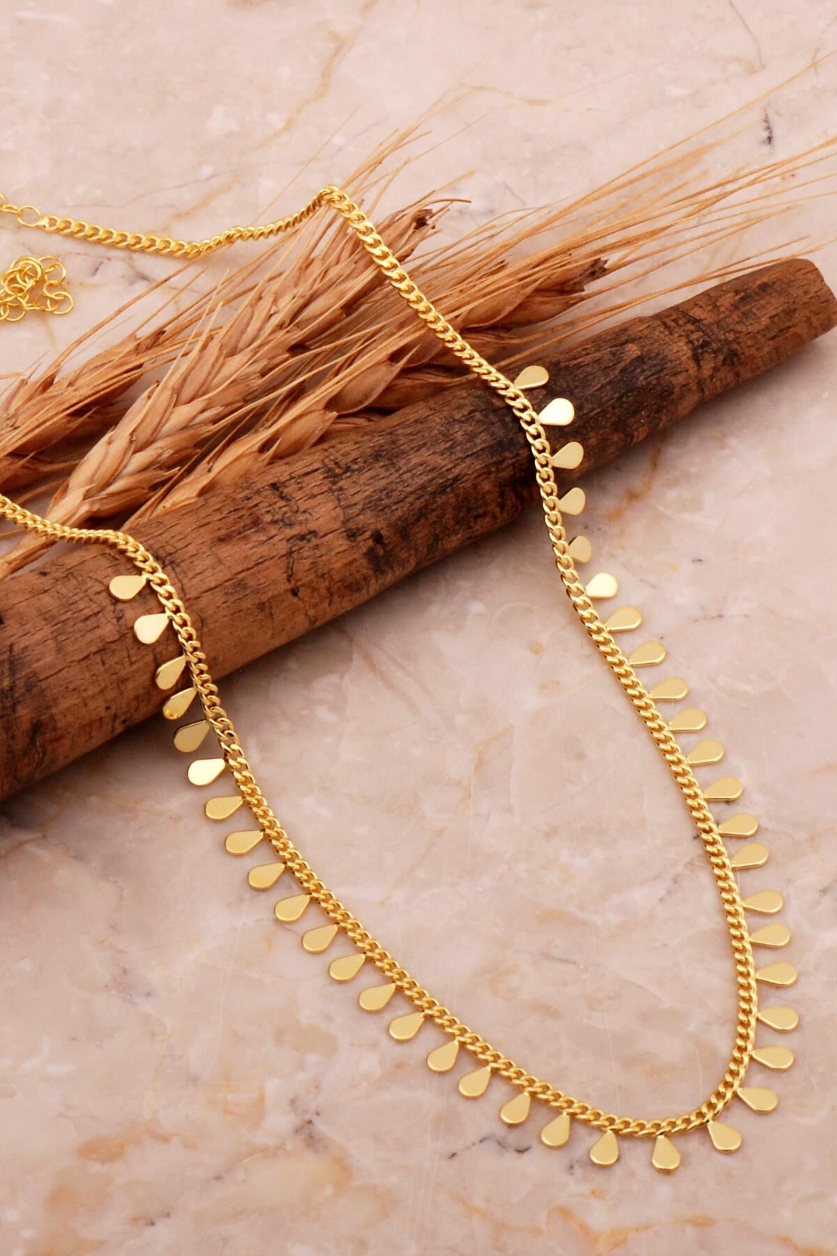 Damla Pullu Altın Kaplama Choker Gümüş Kolye 7976