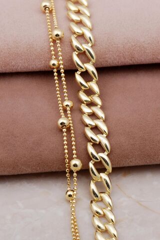 Gurmet ve Dorika Altın Yaldızlı 925 Ayar Gümüş Kombin Bileklik 4003