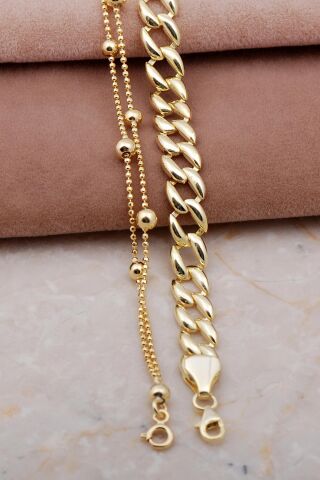 Gurmet ve Dorissa Altın Yaldızlı Gümüş Kombin Bileklik 4003