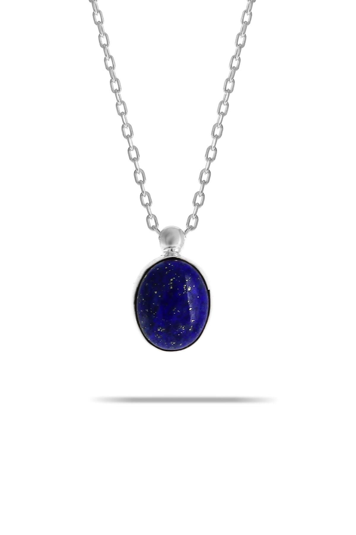 Lapis Lazuli Taşlı Rodyumlu Gümüş Kolye 7317