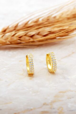 13 Mm Altın Kaplama Taşlı Küçük Boy Gümüş Halka Küpe 7149