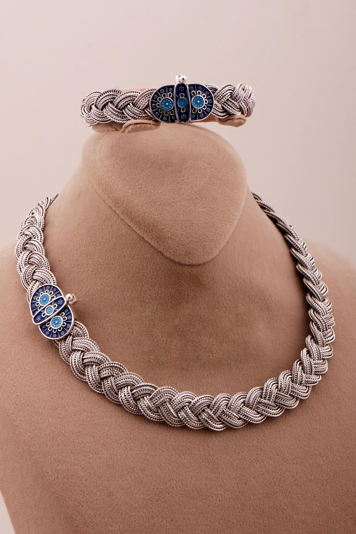 Mardin Güneşi Hasır Örgü Oksitli 925 Ayar Gümüş Set 2750