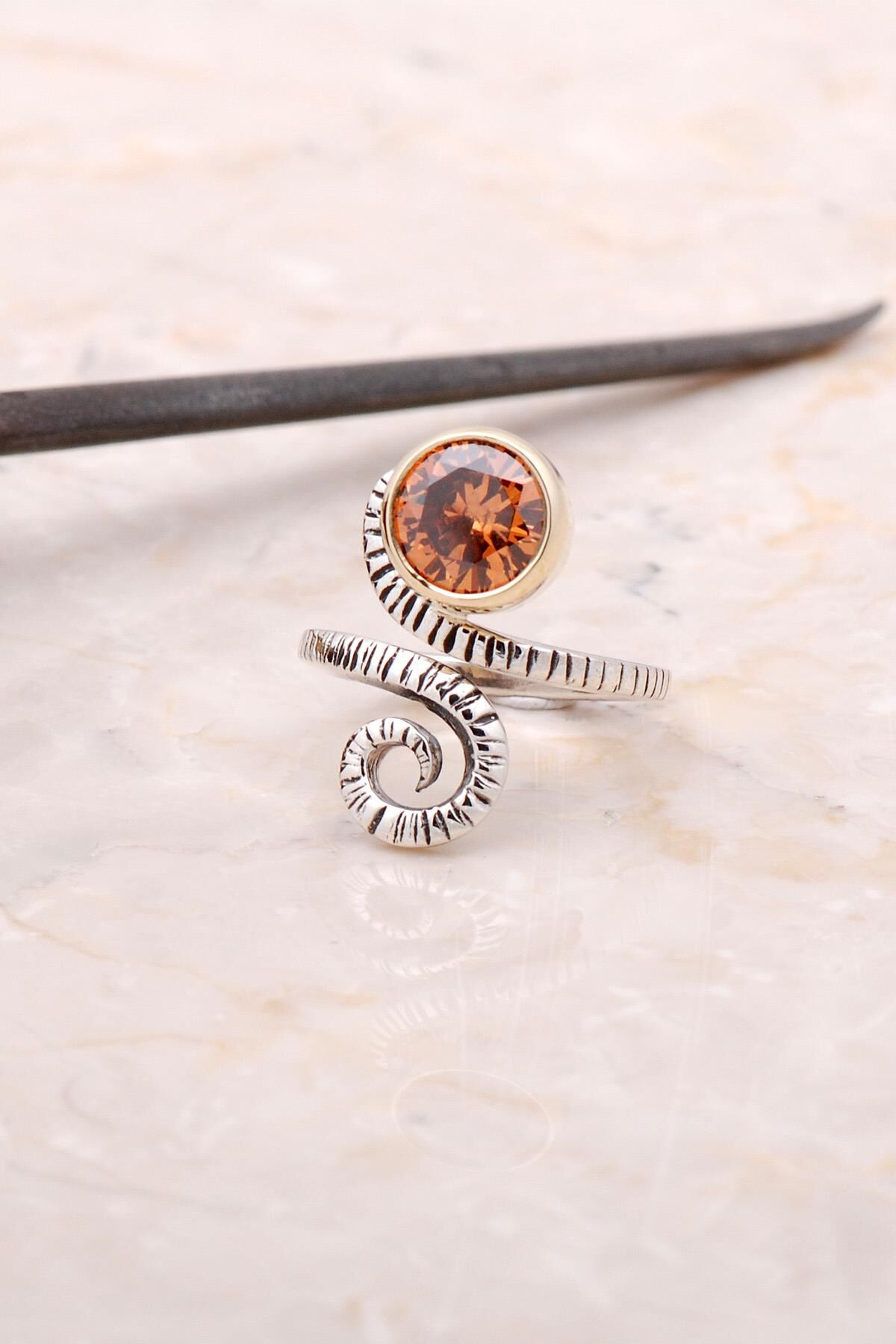 Topaz Tasarım Elişi Gümüş Yüzük 3021