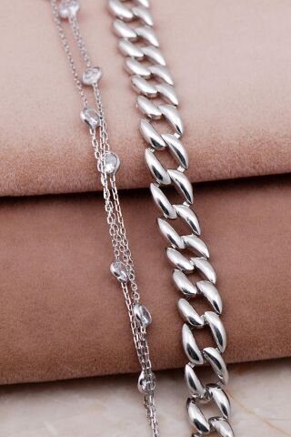 Gurmet ve Sıra Taşlı Rodyumlu Gümüş Kombin Bileklik 4005