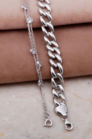 Gurmet ve Sıra Taşlı Rodyumlu Gümüş Kombin Bileklik 4005