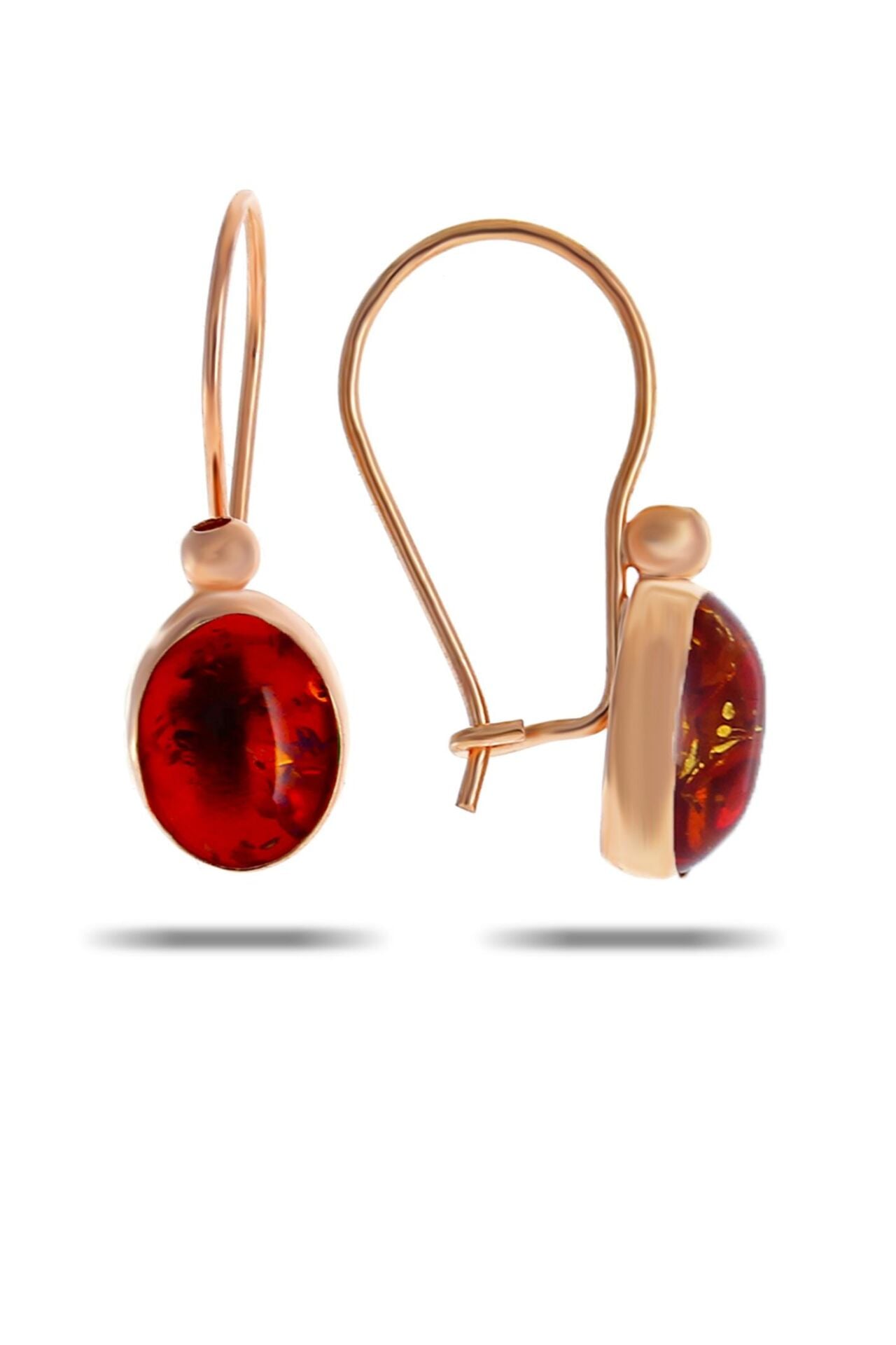 Kehribar Taşlı Rose Gümüş Küpe 5525