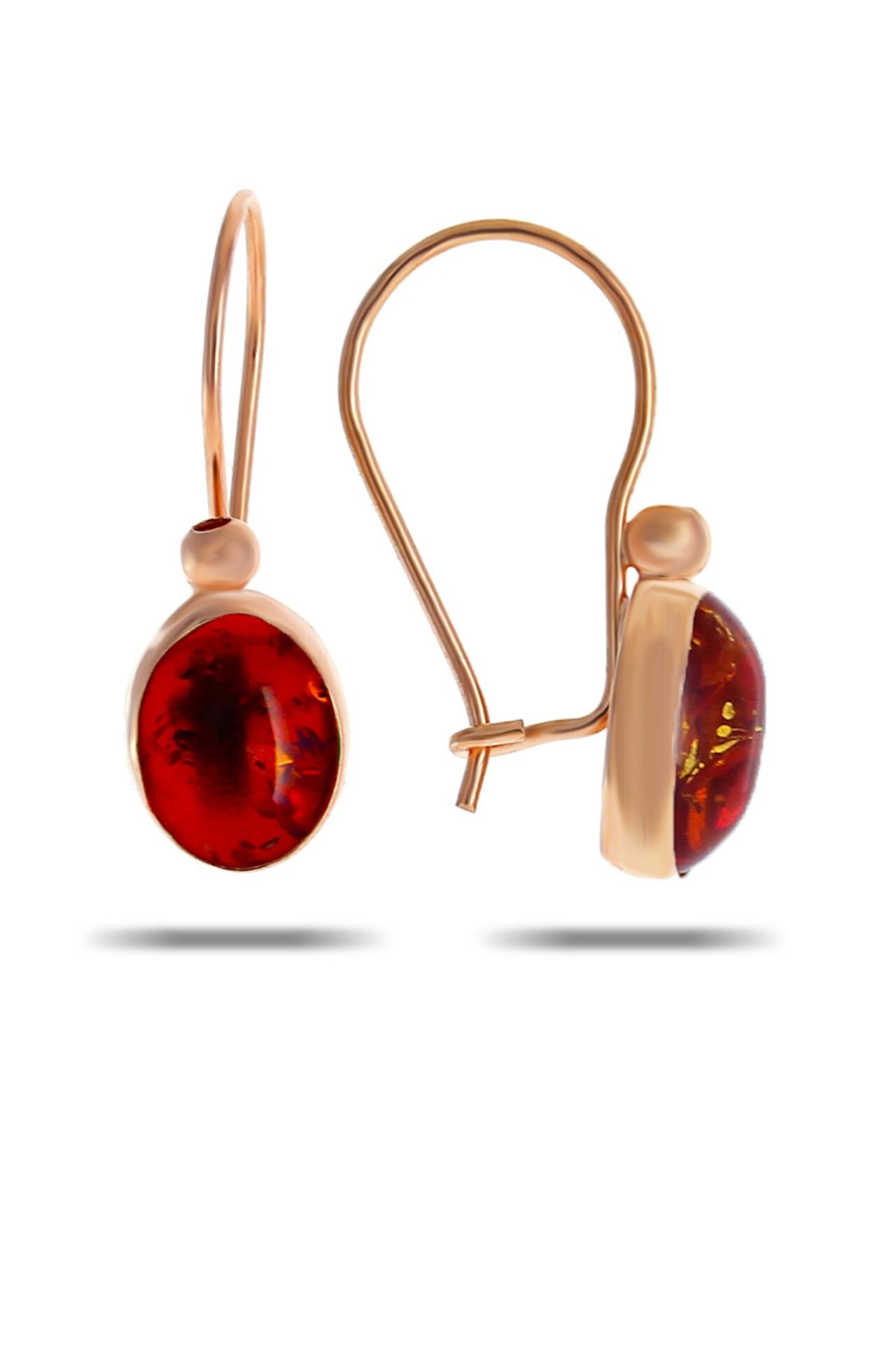 Kehribar Taşlı Rose Gümüş Küpe 5525