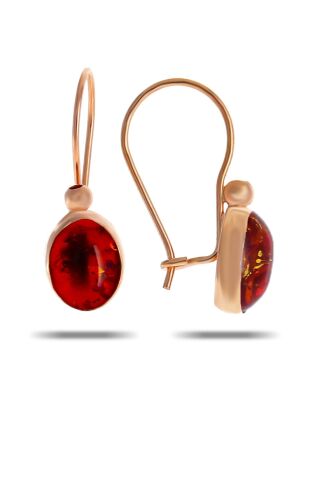 Kehribar Taşlı Rose Gümüş Küpe 5525