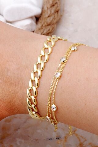 Gurmet ve Sıra Taşlı Altın Yaldızlı Gümüş Kombin Bileklik 4006