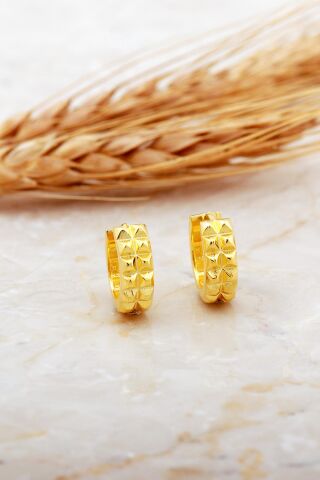 13 Mm Piramit Altın Kaplama Gümüş Halka Küpe 7150