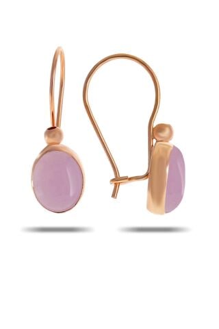 Pembe Kuvars Taşlı Rose Gümüş Küpe 5527