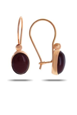 Akik Taşlı Rose Gümüş Küpe 5528