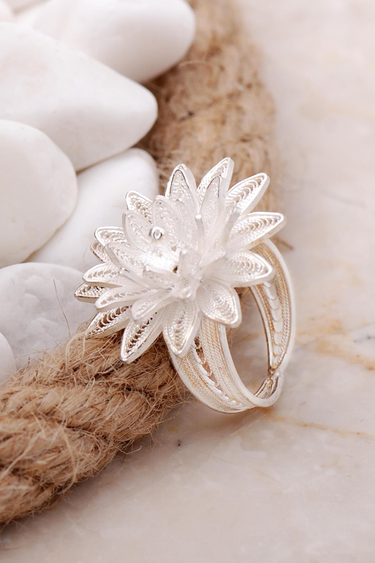 Çiçekli Telkari Elişi Gümüş Yüzük 3340