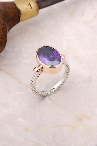 Ametist Elişi Gümüş Tektaş Yüzük 3026