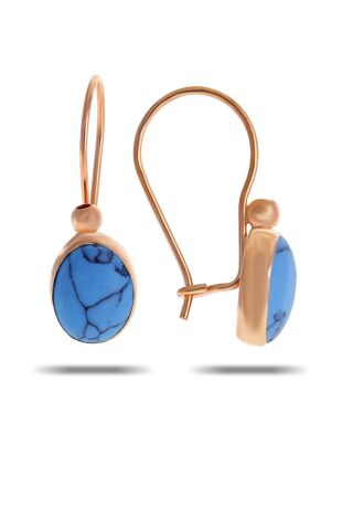 Firuze Taşlı Rose Gümüş Küpe 5529