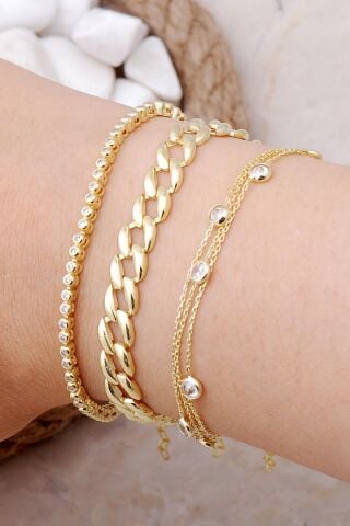 Gurmet, Su Yolu ve Sıra Taşlı Altın Yaldızlı Gümüş Kombin Bileklik 4009