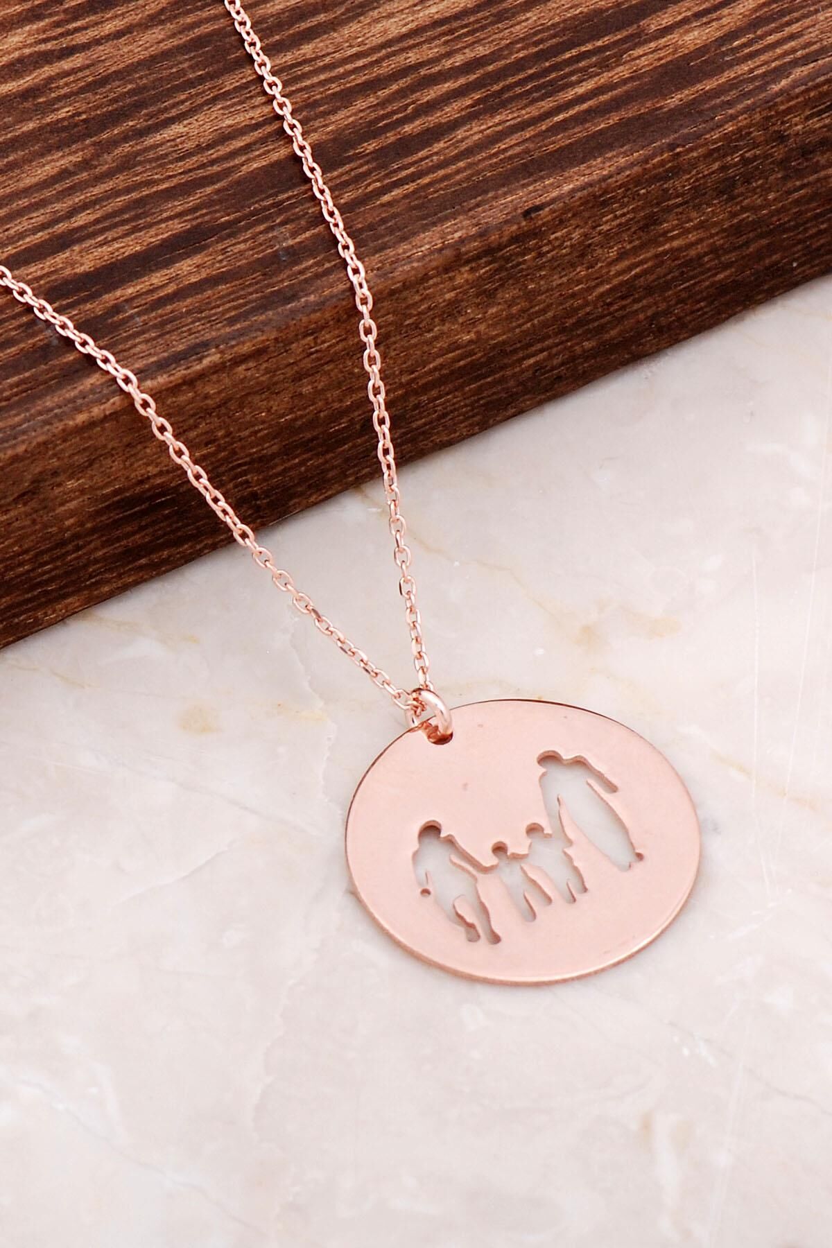 Rose Gümüş Aile Plaka Kolyesi 6662