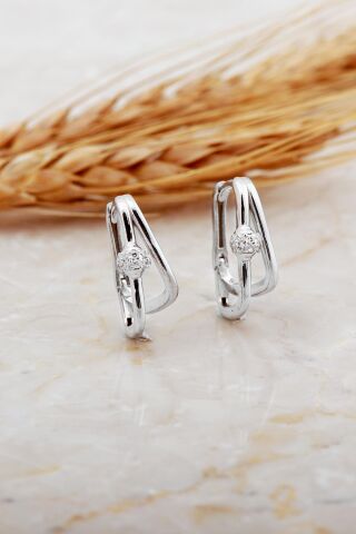 Tasarım Rodyumlu Taşlı Gümüş Küpe 7152