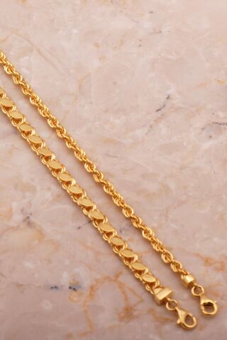 Gümüş Altın Kaplama Halat Ve Pullu Zincir Kombin Bileklik 4554