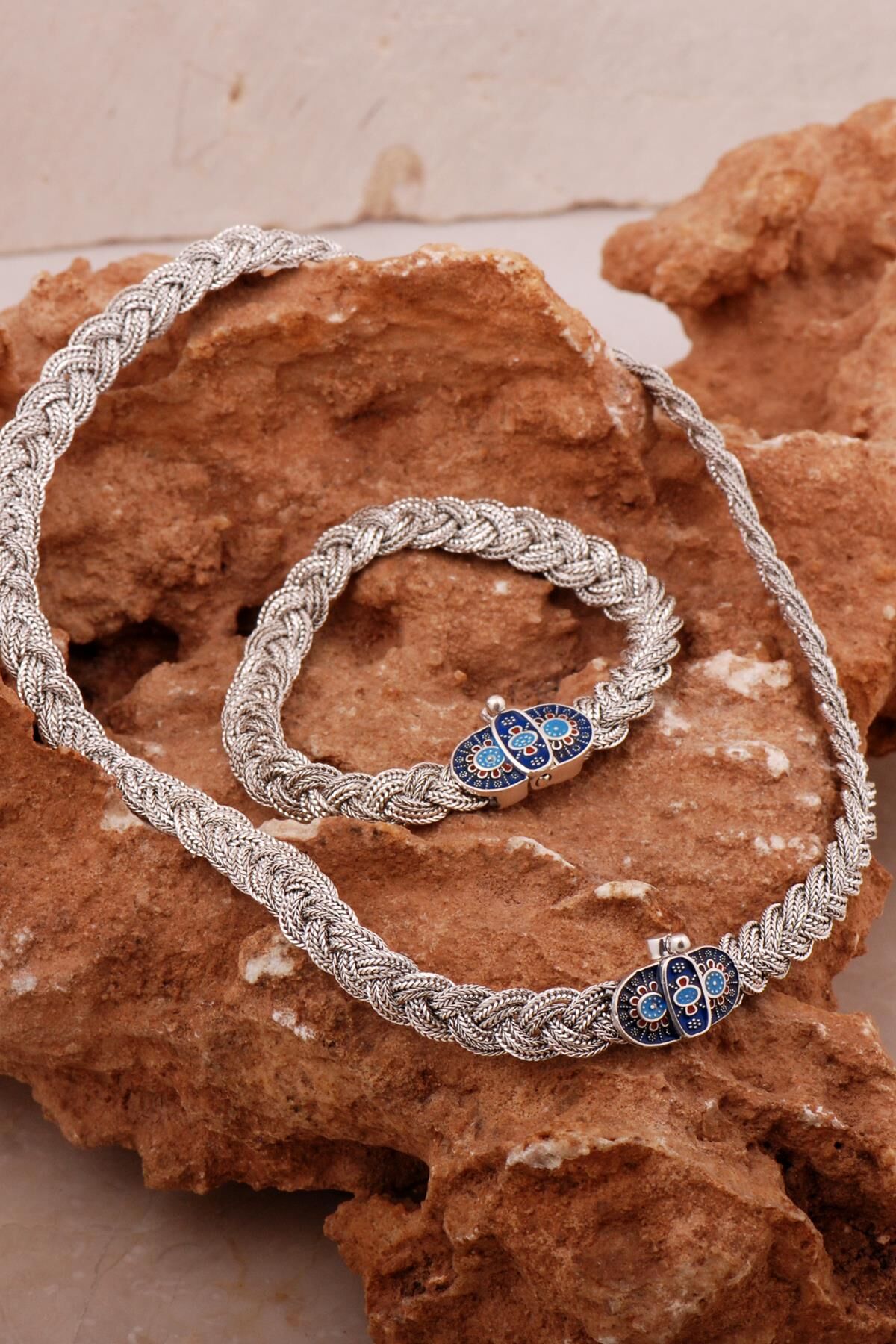 Mardin Güneşi Hasır Örgü Oksitli 925 Ayar Gümüş Set 2752